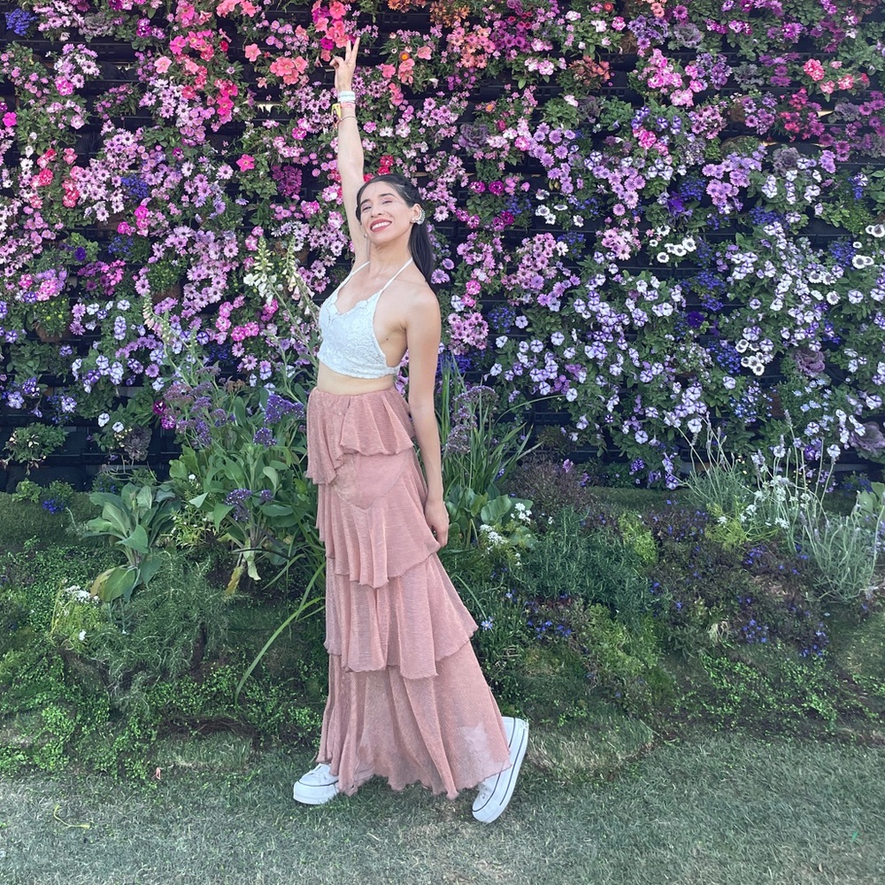 Showpo Pink ruffle maxi skirt